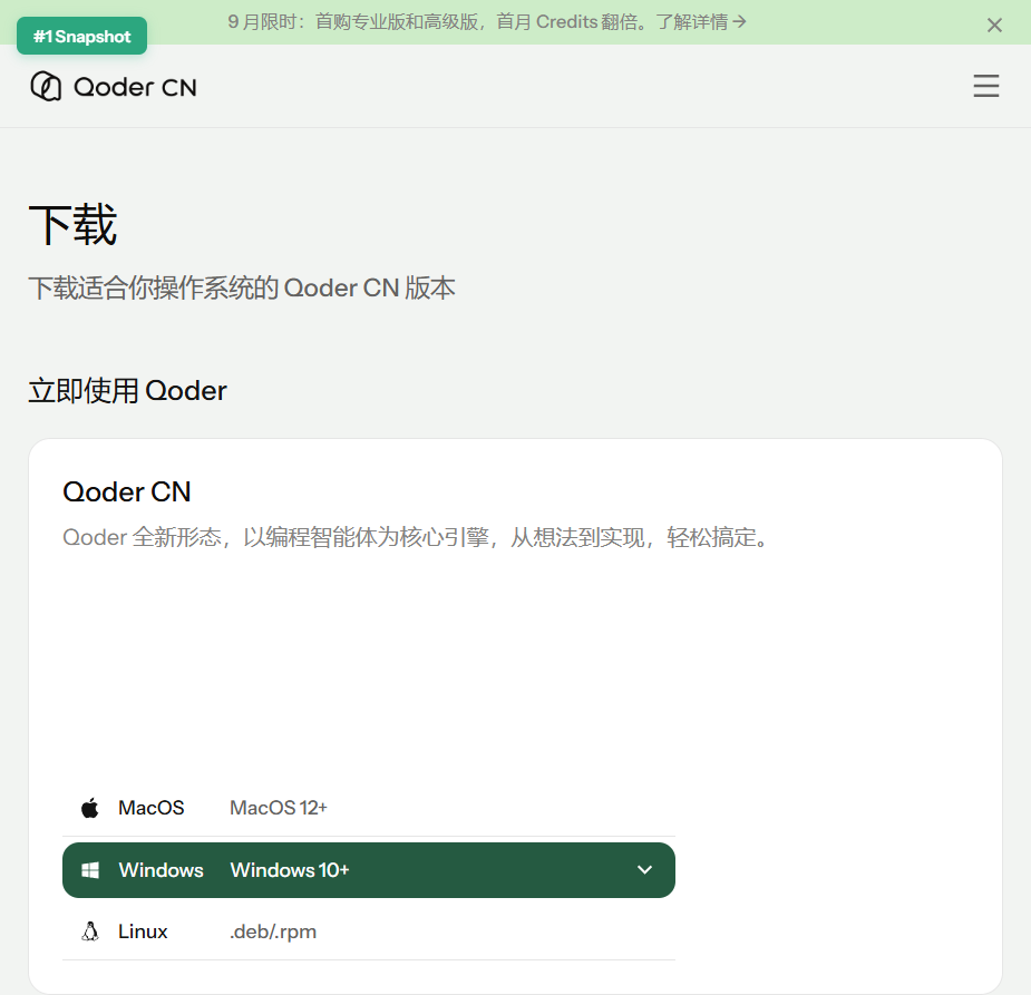 Qoder 下载页选择 Windows 版本截图